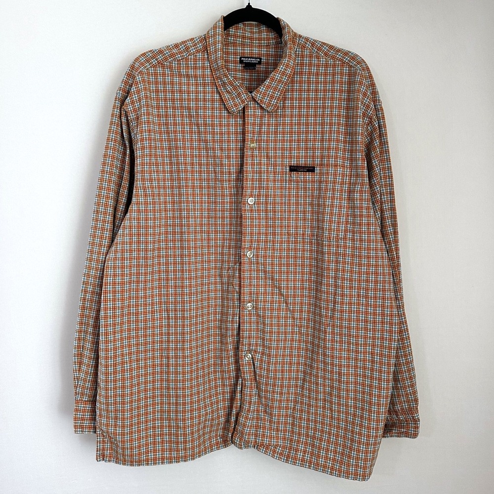 Vintage Polo Jeans Co. Ralph Lauren Plaid Button Down Shirt‎ Mens L Long Sleeve